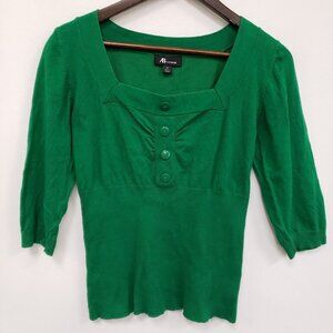 AB Studio Womens Y2K Preppy Babydoll Top Size M Kelly Green Office Square Neck
